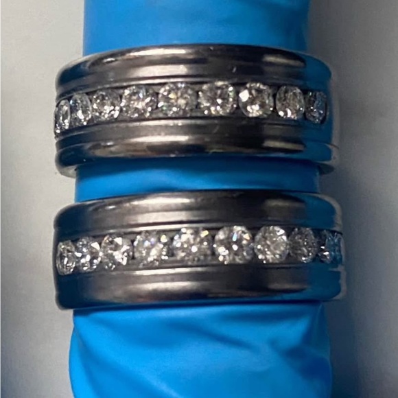 Men's tantalum wedding bands 0.96 carat diamond each